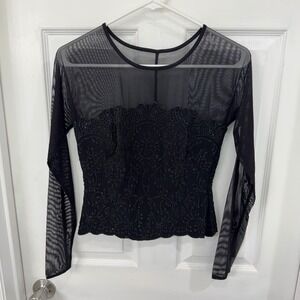 JS Boutique Black Long Sheer Sleeve Embellished Top